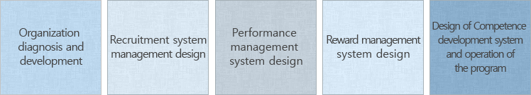 조직 진단 및 개발, 경력 개발 프로그램 설계, 성과관리 프로그램 설계, 경력 개발 프로그램 설계
